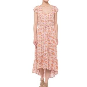 LUCKY BRAND YELLOW PINK FLORAL FELICE HI LOW MIDI DRESS XL